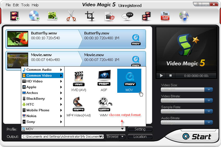 choose-mov-as-outout-format