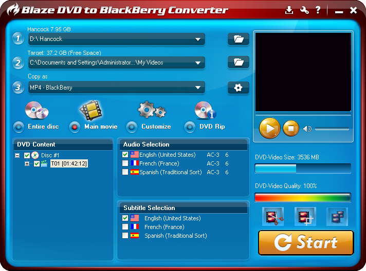 Convert DVD to MP4 for BlackBerry