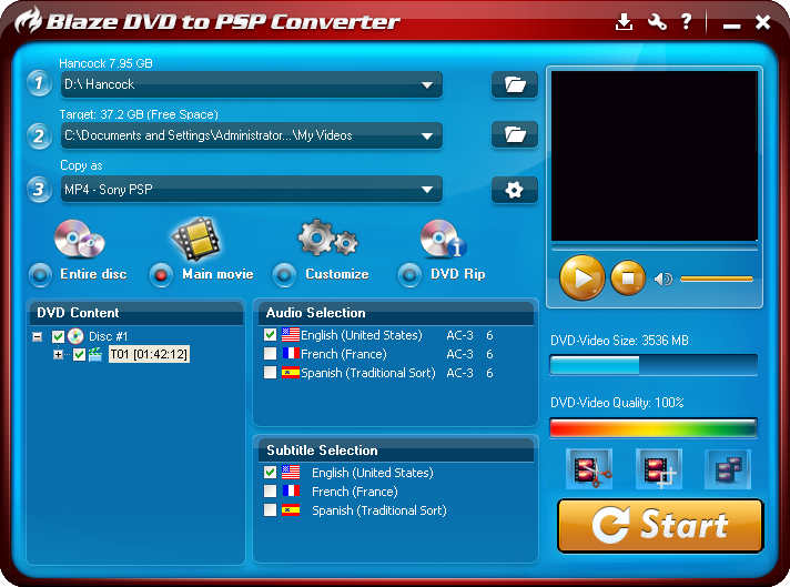 BlazeVideo DVD to PSP Converter