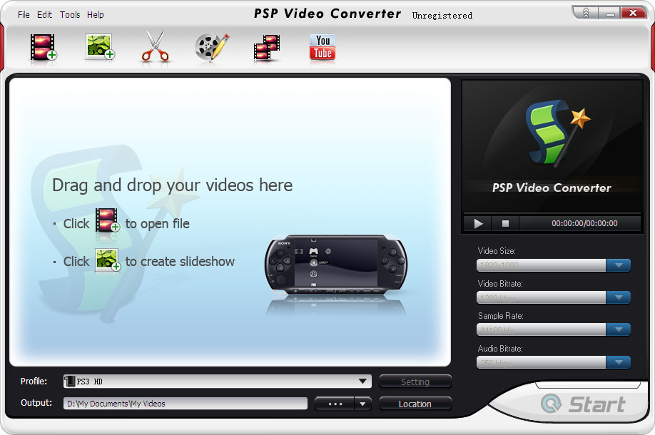 All-in-one utility for multimedia file conversion and editor for PSP.